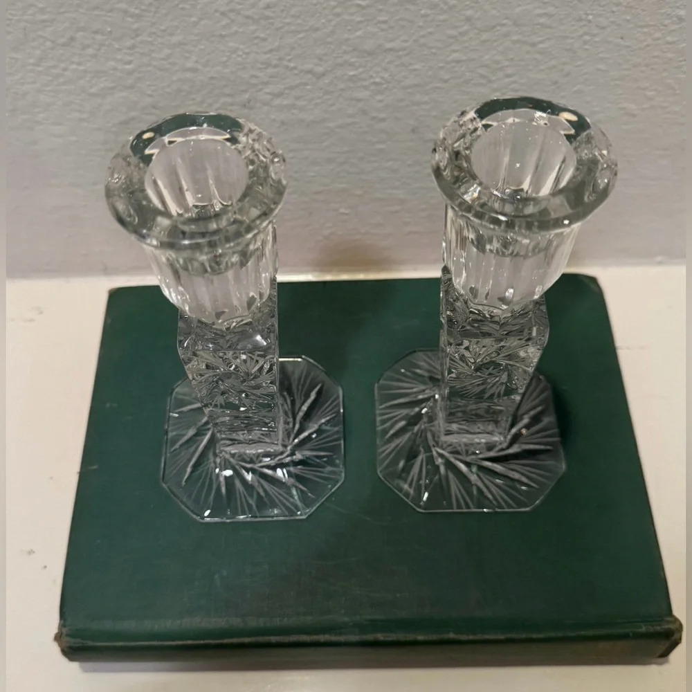 Vintage 24% Lead Hand Cut Crystal Imperial Polish Candlestick Holders (Pair) - Picture 5 of 9